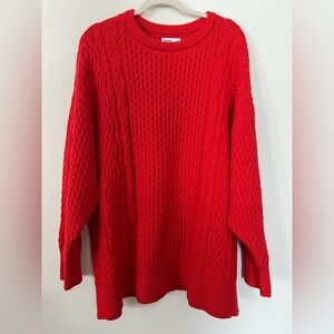 Festive red cable sweater